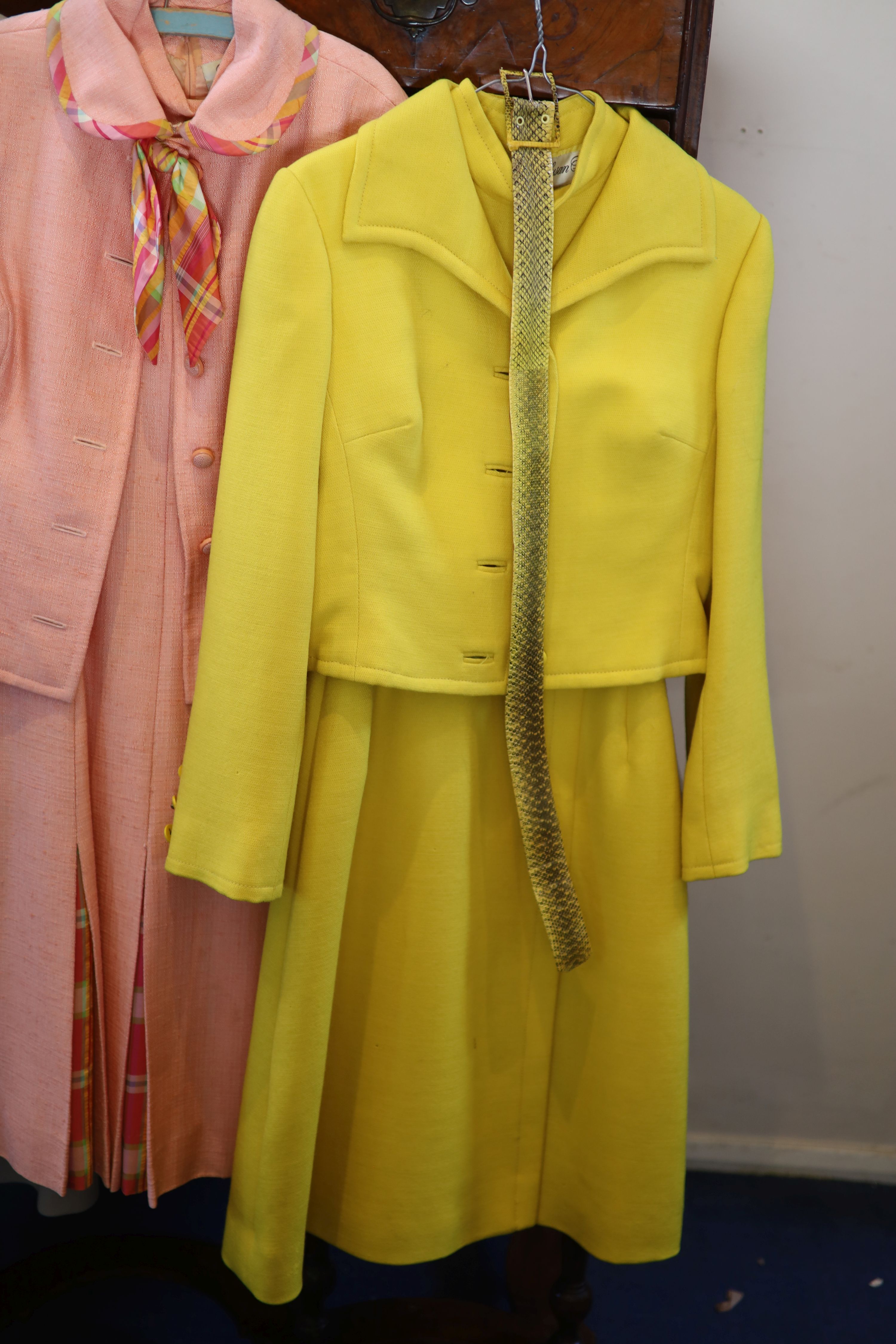 Three Susan Small dress and jacket suits and a lurex kaftan
